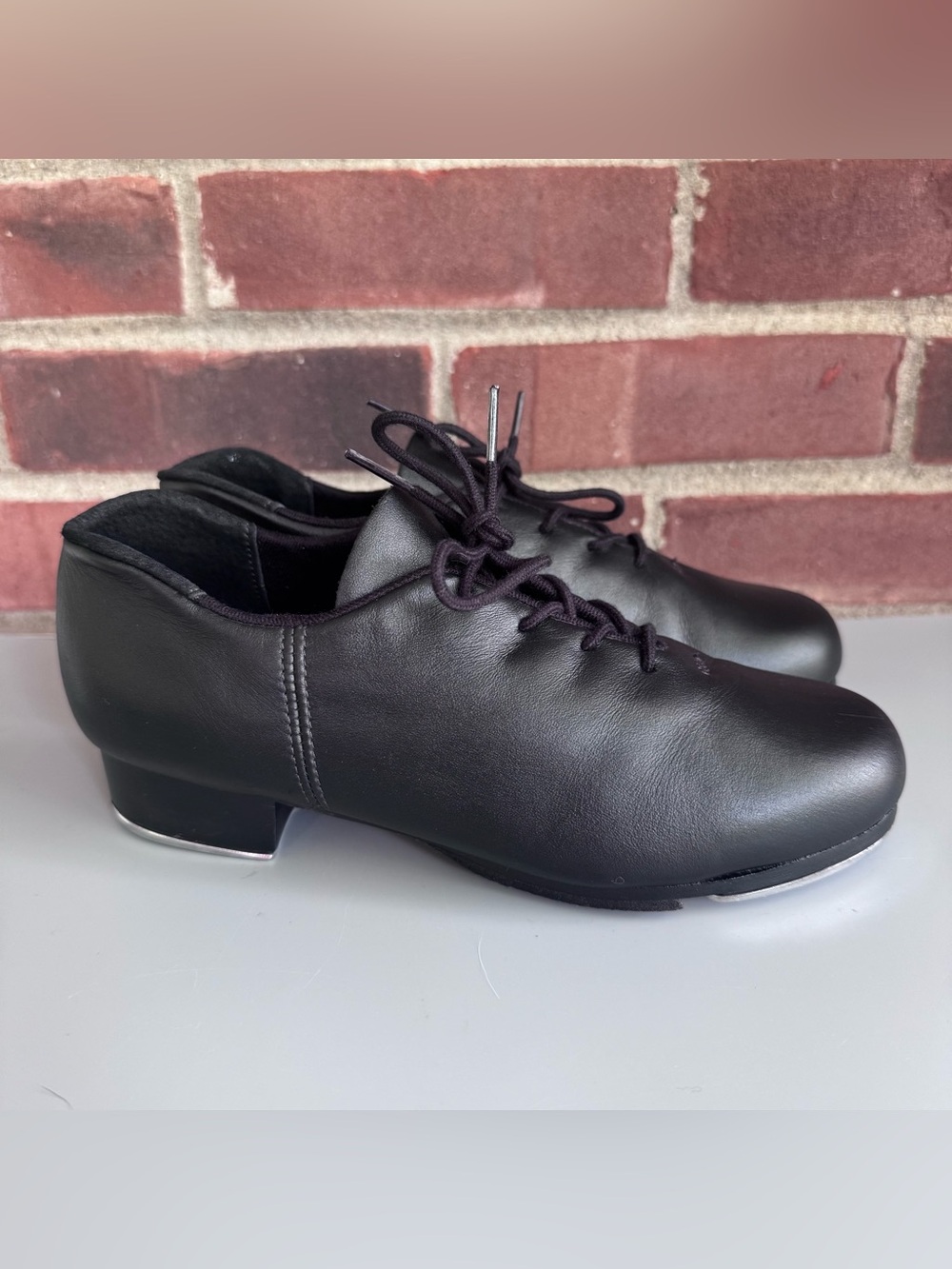 Capezio Blitz Leather Lace Up Tap Shoes Black Women’s Size US 7 M Tele Tone